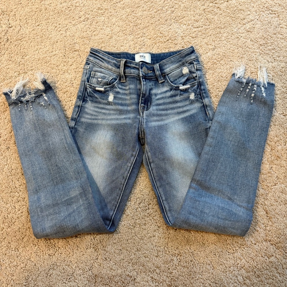 BKE Blue Skinny Jeans with Distressed Details